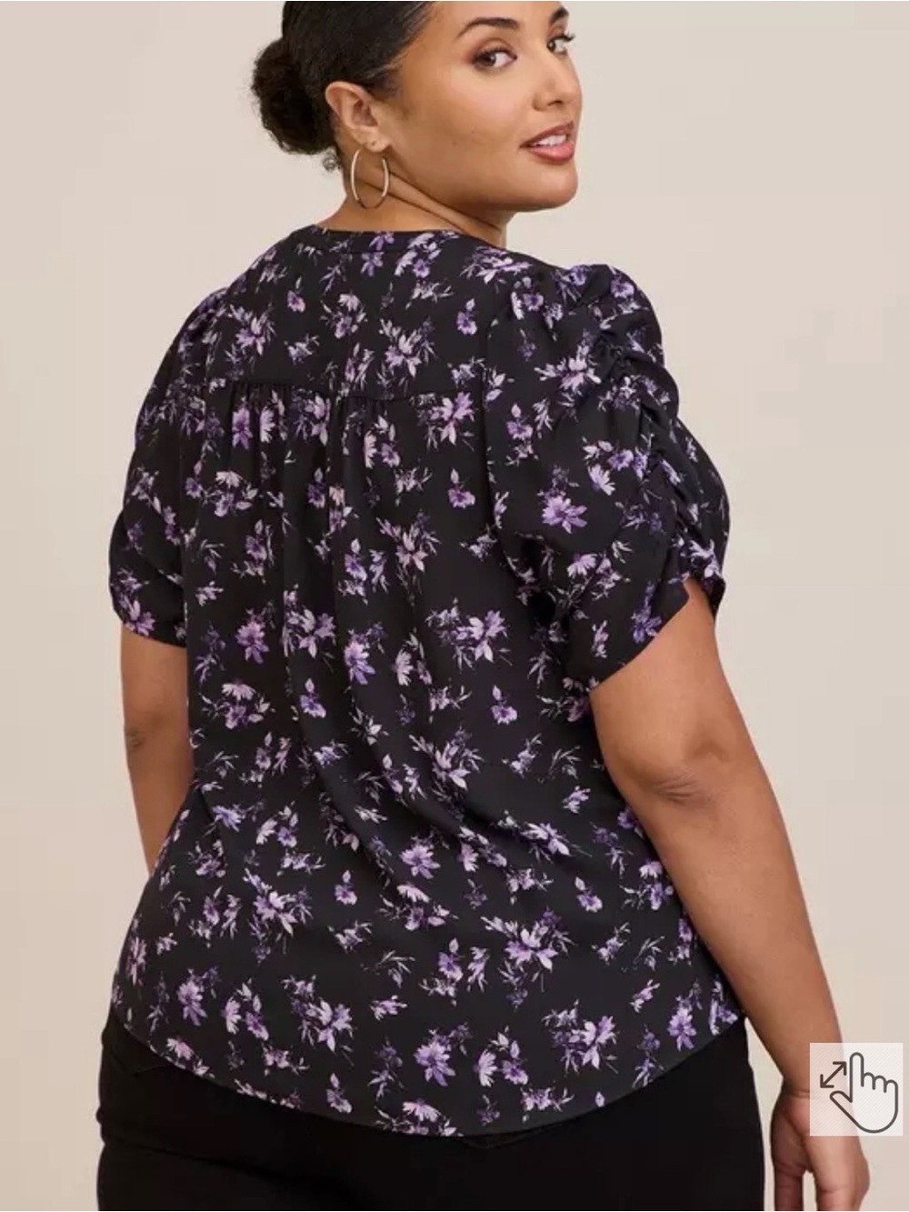 torrid Black Top with Lavender Floral Puff Sleeves